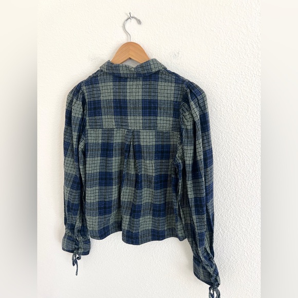 FREE PEOPLE blue sun city plaid puff sleeve top grunge preppy / size XS - Picture 8 of 8